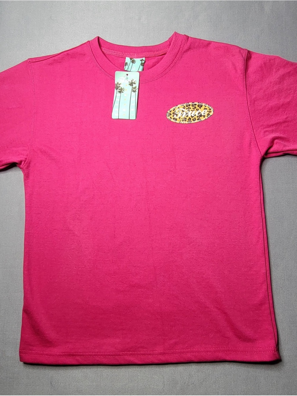 Truce Hot Pink short-sleeve graphic tee with leopard accent size XS